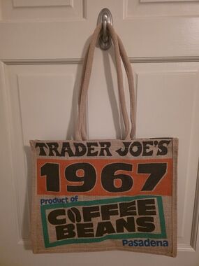 Trader Joe's 1967 Coffee Beans Jute Tote Bag - Beige/Orange/Green